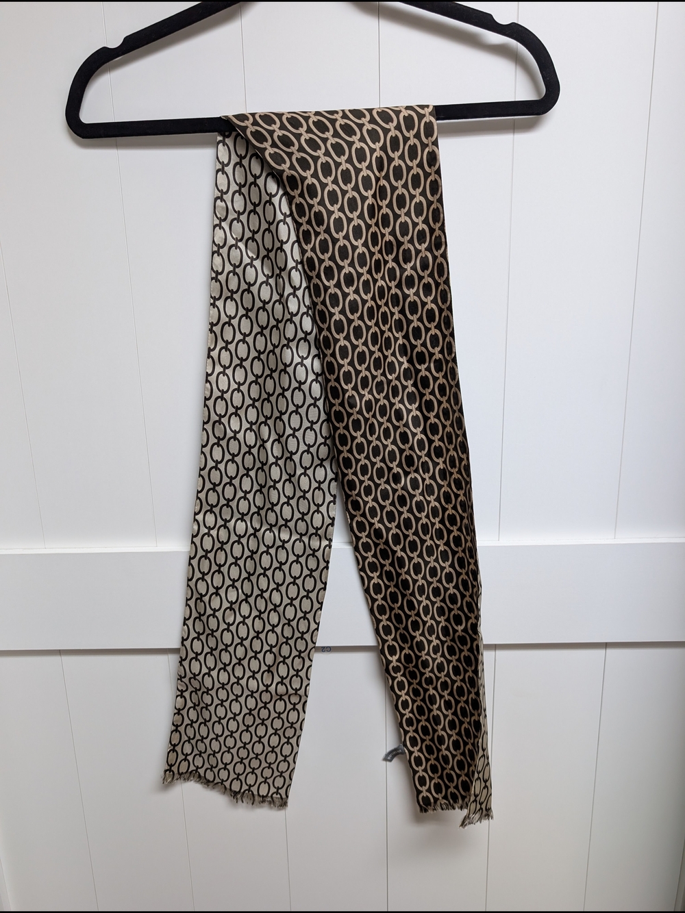 Ann Taylor Silk Chain Link Print Scarf in Brown and Beige